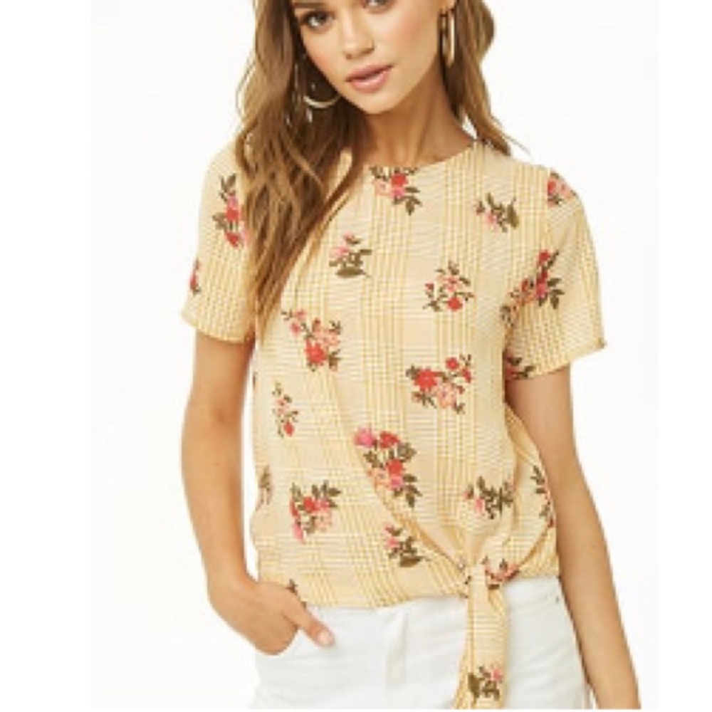 Tie fromt floral print top